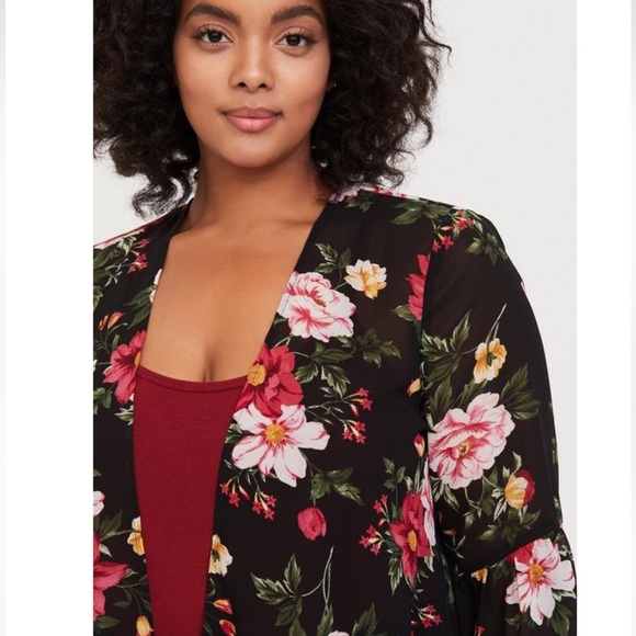 Black Floral Chiffon Kimono - Picture 3 of 4